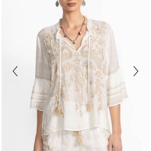 Johnny Was Xl  Embroidered White and Tan Women's Top
